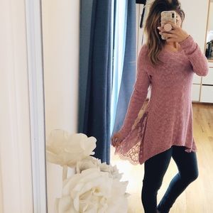 Dusty rose Lauren Conrad sweater with lace detail.